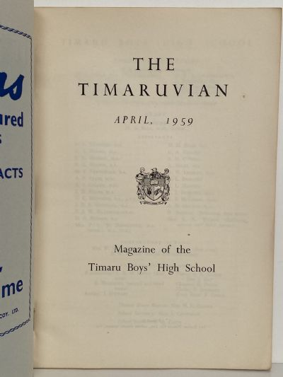 THE TIMARUVIAN: Magazine of the Timaru Boys' High School and its Old Boys' Association 1959