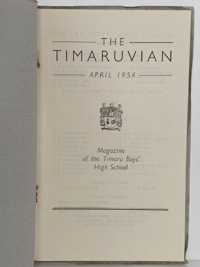 THE TIMARUVIAN: Magazine of the Timaru Boys' High School and its Old Boys' Association 1954
