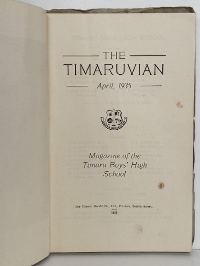 THE TIMARUVIAN: Magazine of the Timaru Boys' High School and its Old Boys' Association 1935