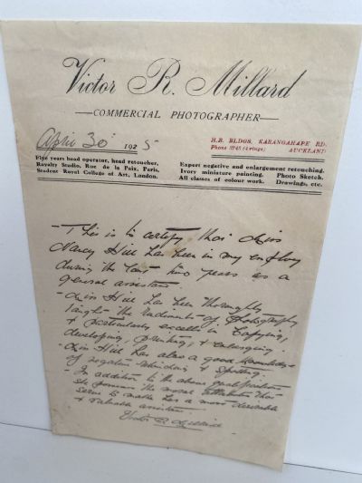 ANTIQUE LETTERHEAD: Victor R. Millard - Commercial Photographer 1925