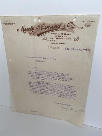 ANTIQUE LETTERHEAD: Moody Annand & Co. Ltd - Grain & Produce Merchants 1920