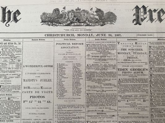 OLD NEWSPAPER: The Press, Christchurch - 20 June 1887