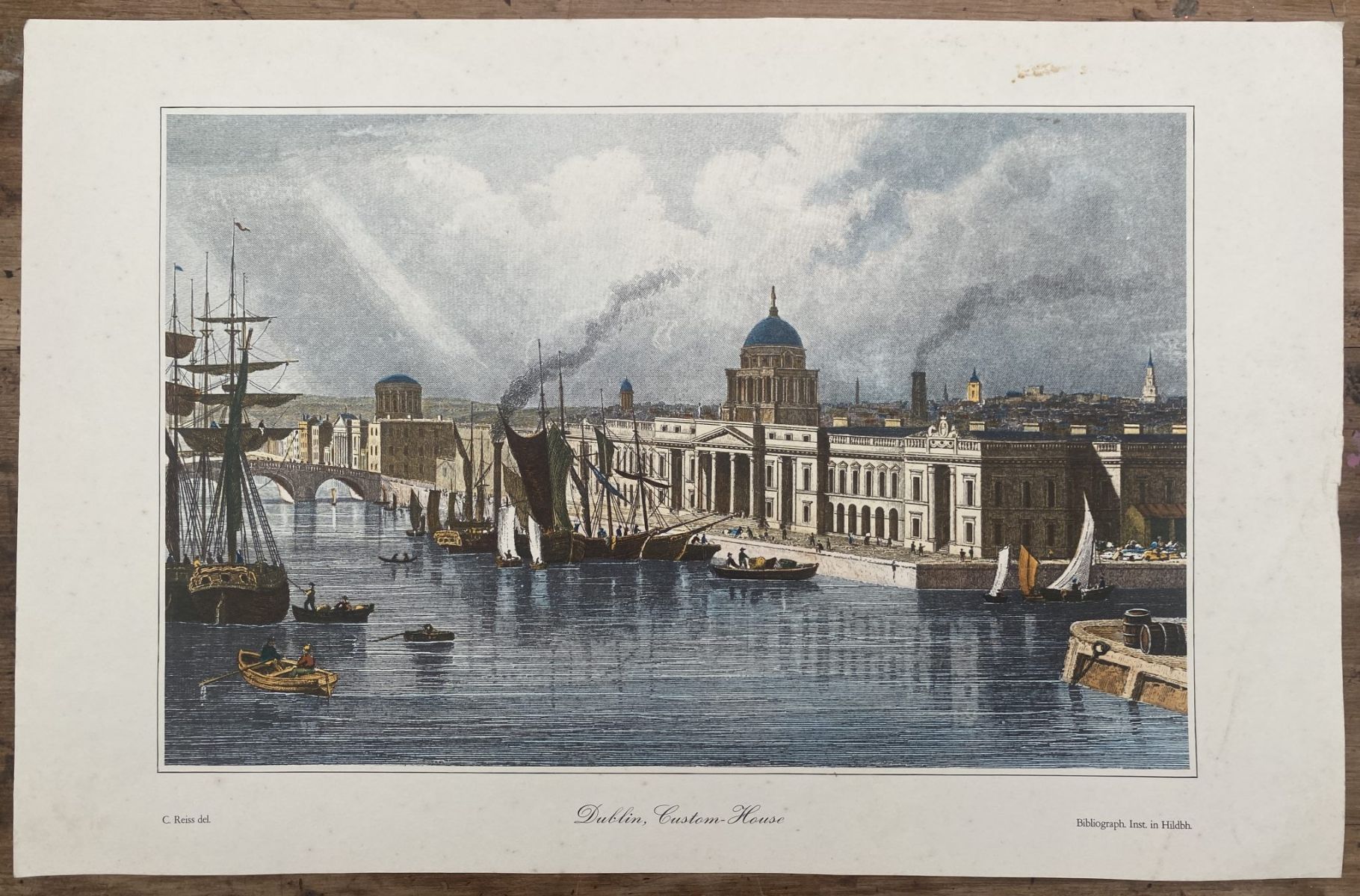 OLD PRINT: Dublin, Custom House 1850