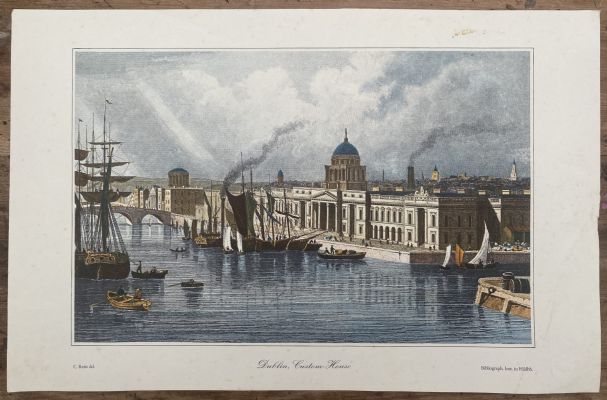 OLD PRINT: Dublin, Custom House 1850 