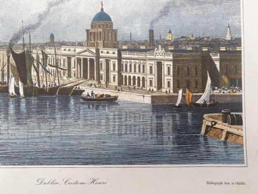 OLD PRINT: Dublin, Custom House 1850
