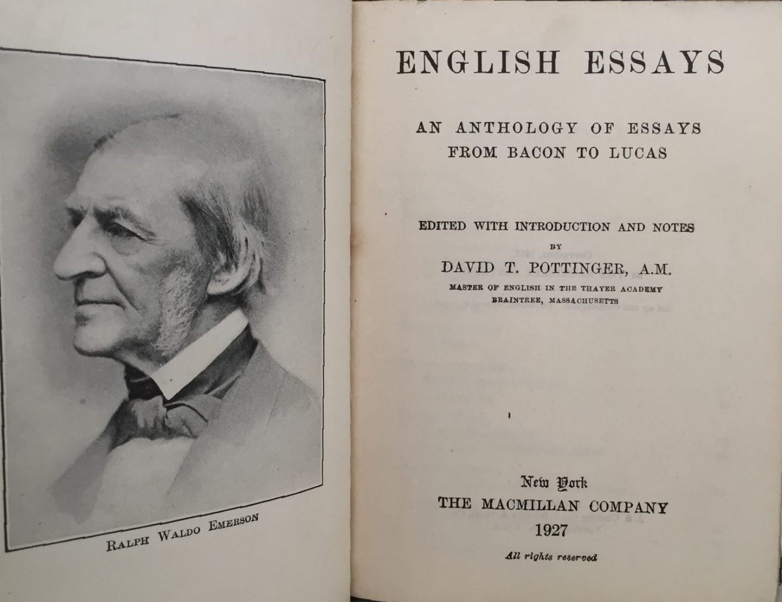 ENGLISH ESSAYS: An anthology of essays from Bacon to Lucas