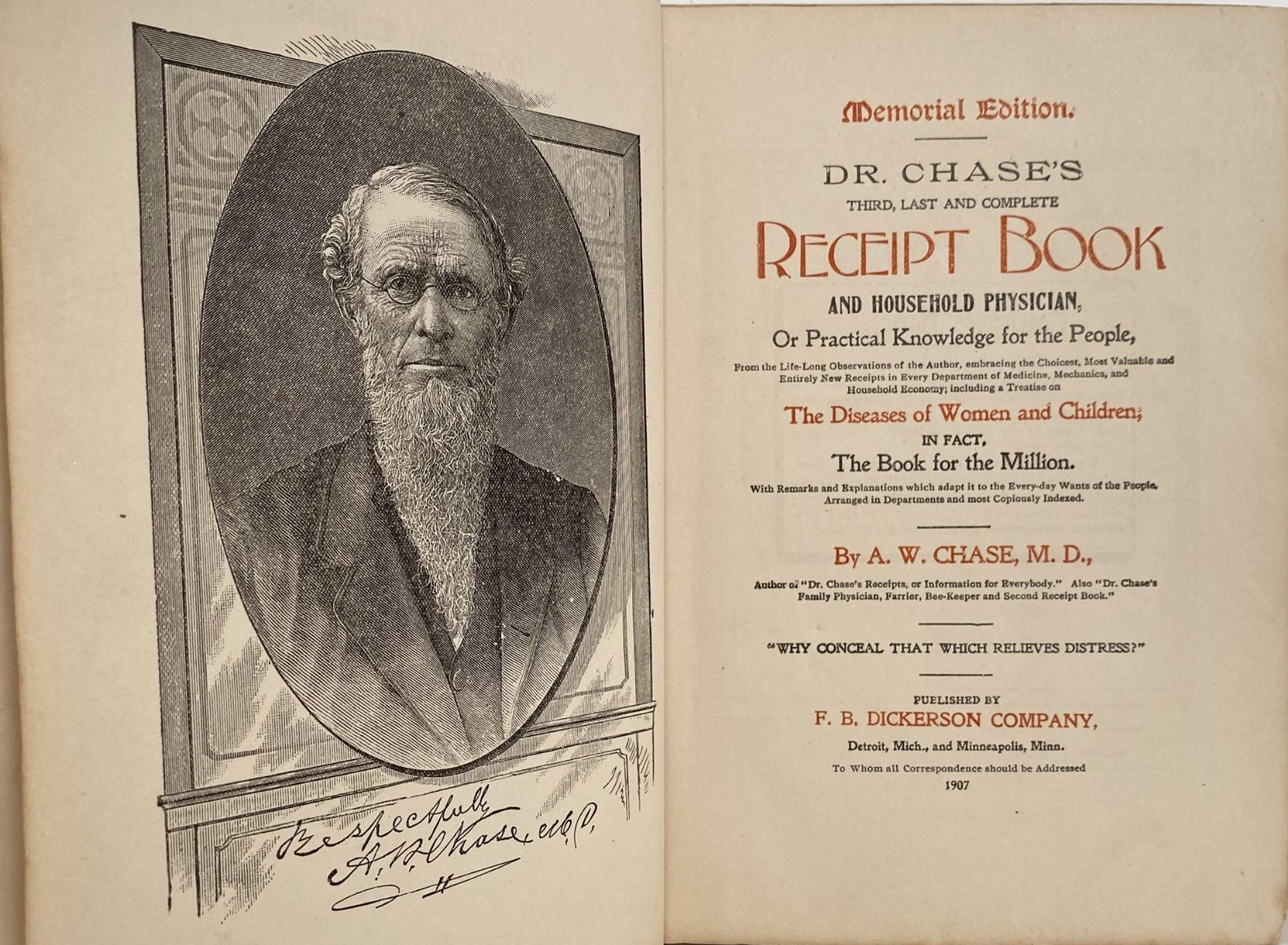 Dr. Chase's third last and complete RECEIPT BOOK and HOUSEHOLD PHYSICIAN