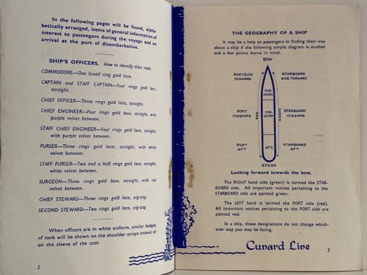 MARITIME MEMORABILIA: Cunard Line - General Information for Passengers