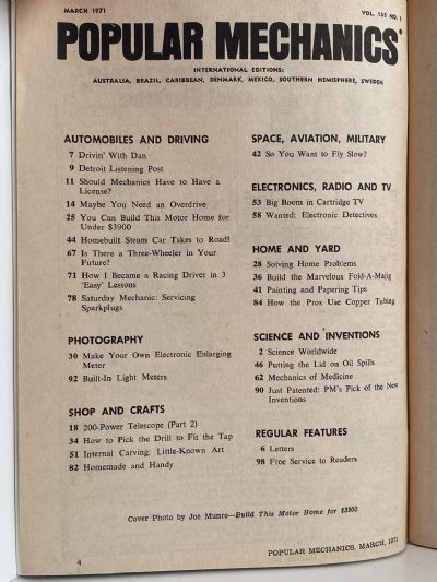 VINTAGE MAGAZINE: Popular Mechanics - Vol. 135, No. 1 - March 1971