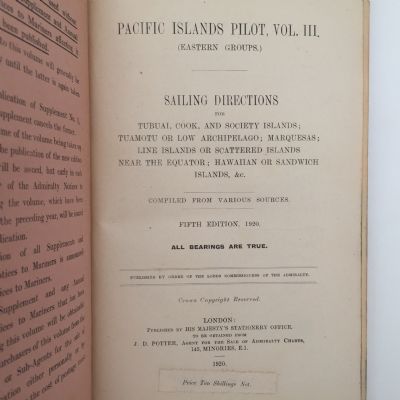 Pacific Islands Pilot Vol III (Eastern Groups) Fifth Edition 1920