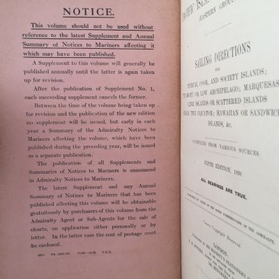 Pacific Islands Pilot Vol III (Eastern Groups) Fifth Edition 1920