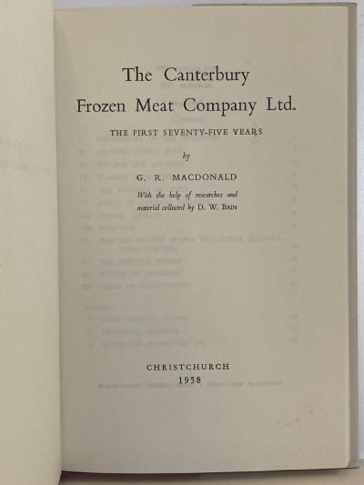 A HISTORY OF THE CANTERBURY FROZEN MEAT COMPANY LIMITED 1882-1957