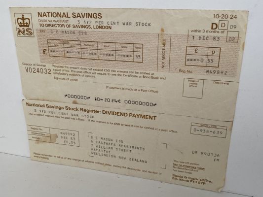 OLD BANKING MEMORABILIA: Cheque issued by Dept for National Savings, London 1983