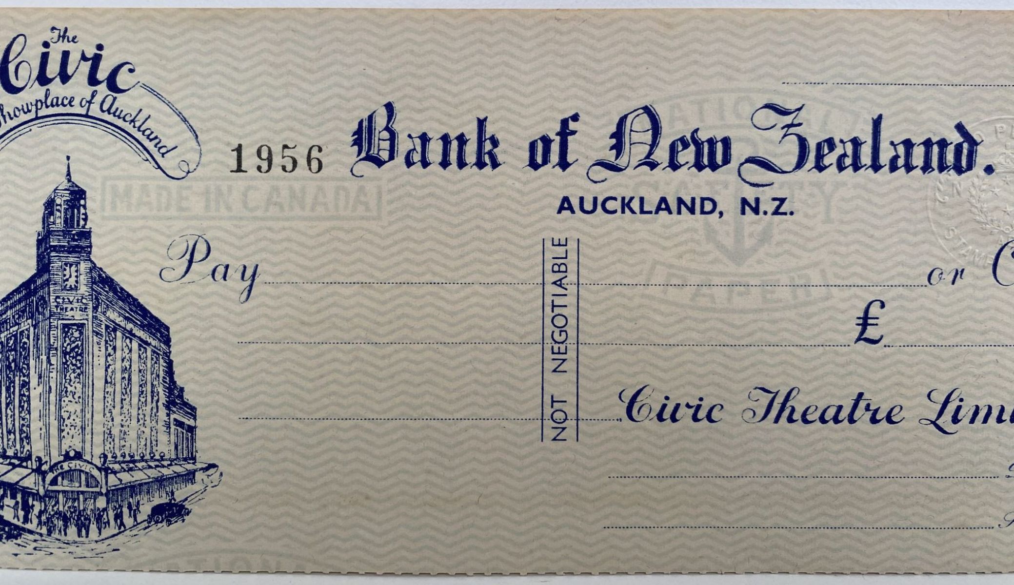 OLD BANKING MEMORABILIA: Blank bank cheque issued by BNZ Bank, Auckland