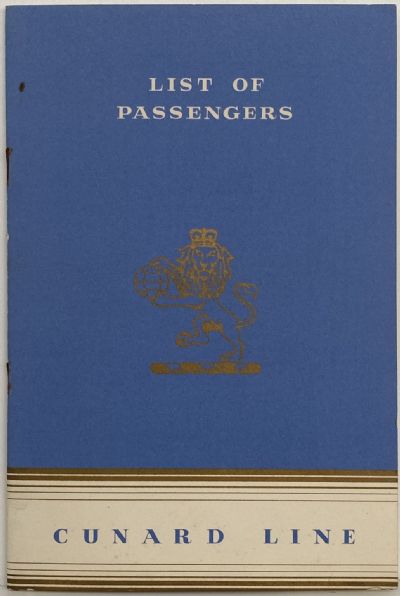 MARITIME MEMORABILIA: Cunard Line - List of Passengers R.M.S Queen Mary 1952 