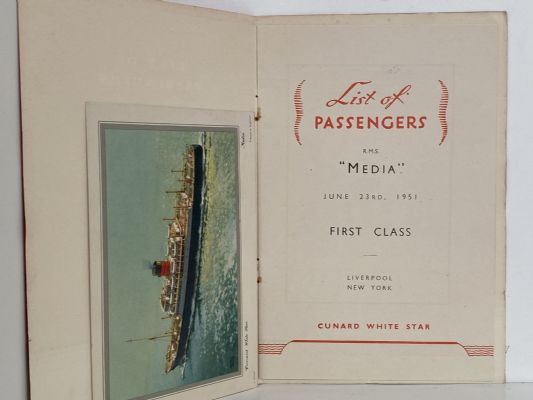 MARITIME MEMORABILIA: Cunard Line - List of Passengers R.M.S Media June 1951