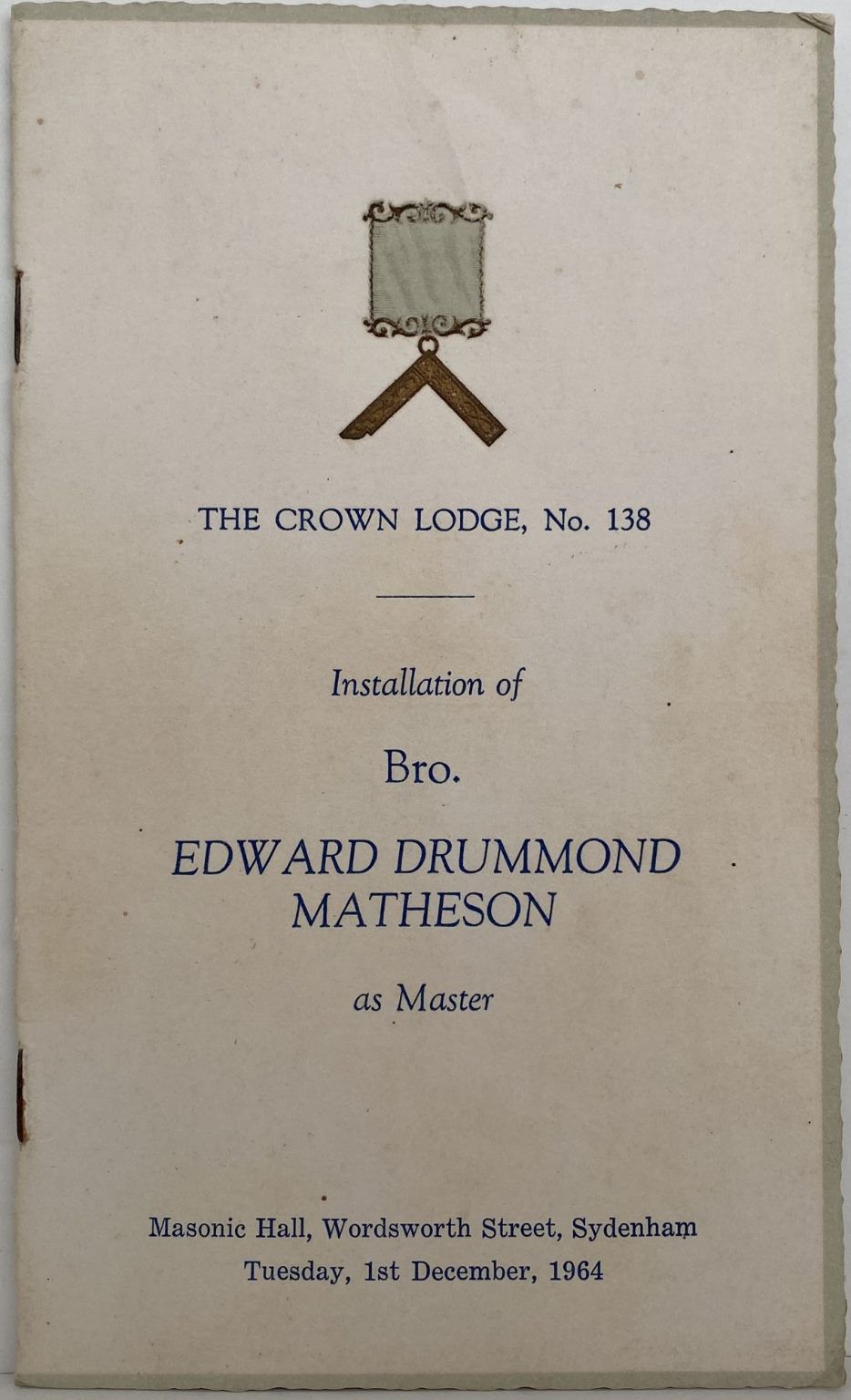 MASONIC LODGE NO. 138 - Installation of Edward D. Matheson 1964