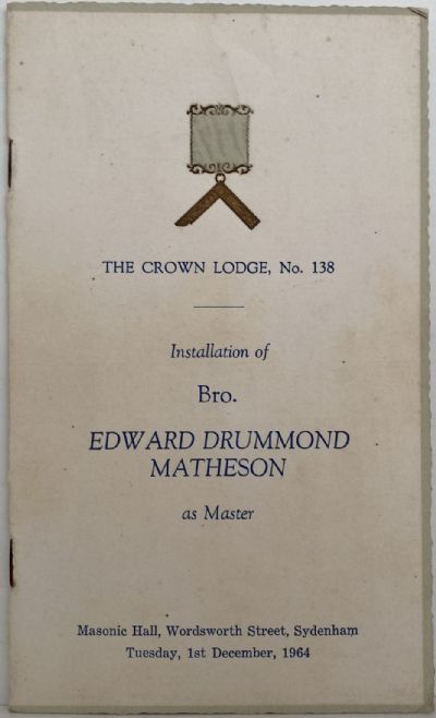 MASONIC LODGE NO. 138 - Installation of Edward D. Matheson 1964 