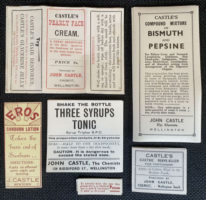 OLD MEDICINE LABLES: from John Castle Chemist, Wellington (NZ's oldest chemist) 