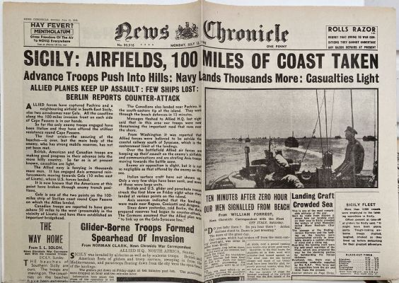 OLD WARTIME NEWSPAPER: News Chronicle, Monday 12th July 1943