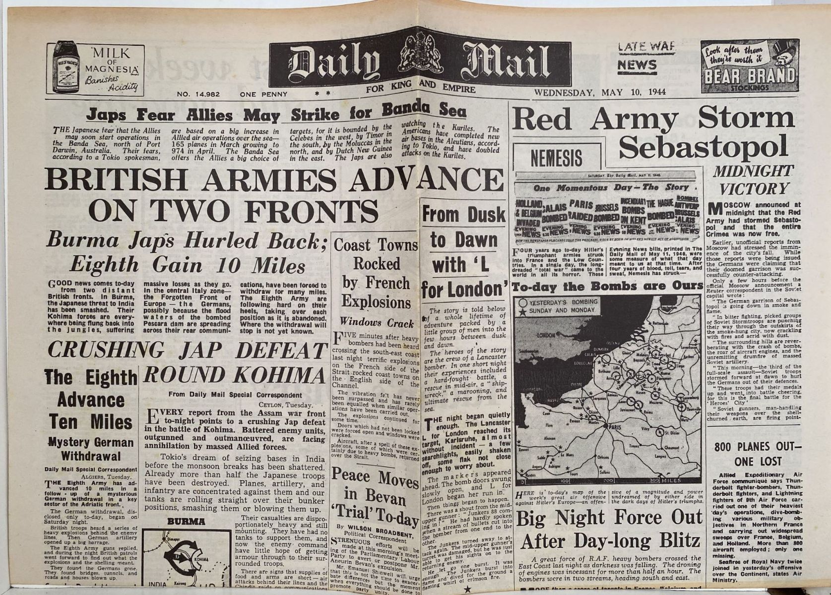 OLD WARTIME NEWSPAPER: Daily Mail, Wednesday 10th May 1944