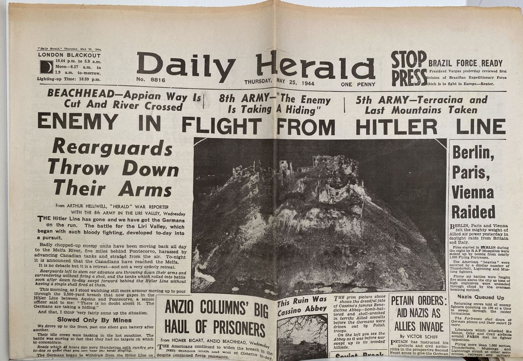 OLD WARTIME NEWSPAPER: Daily Herald, Thursday 25th May 1944