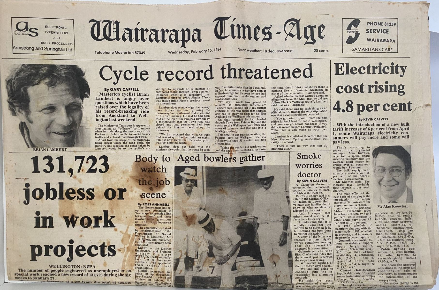 OLD NEWSPAPER: Wairarapa Times- Age, Masterton - 15 February 1984