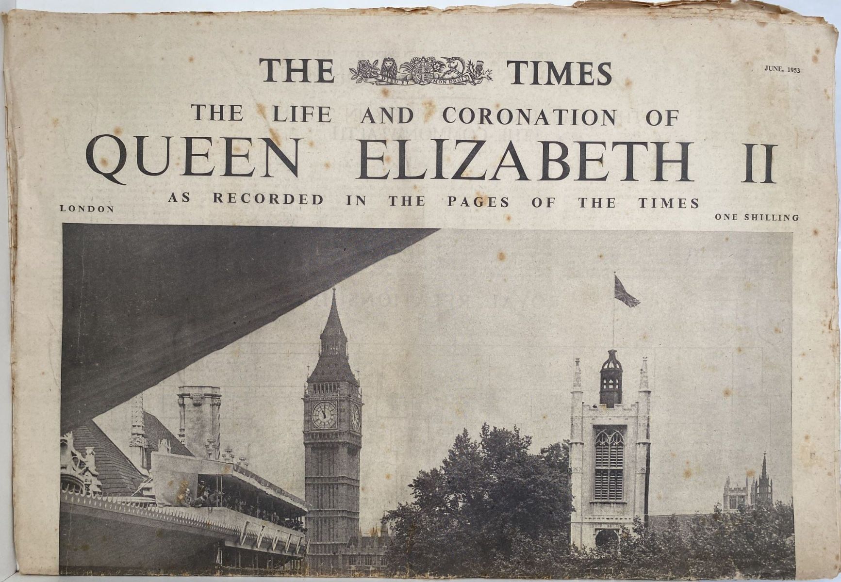 OLD NEWSPAPER: The Times - Queen Elizabeth II, Coronation Souvenir, June 1953