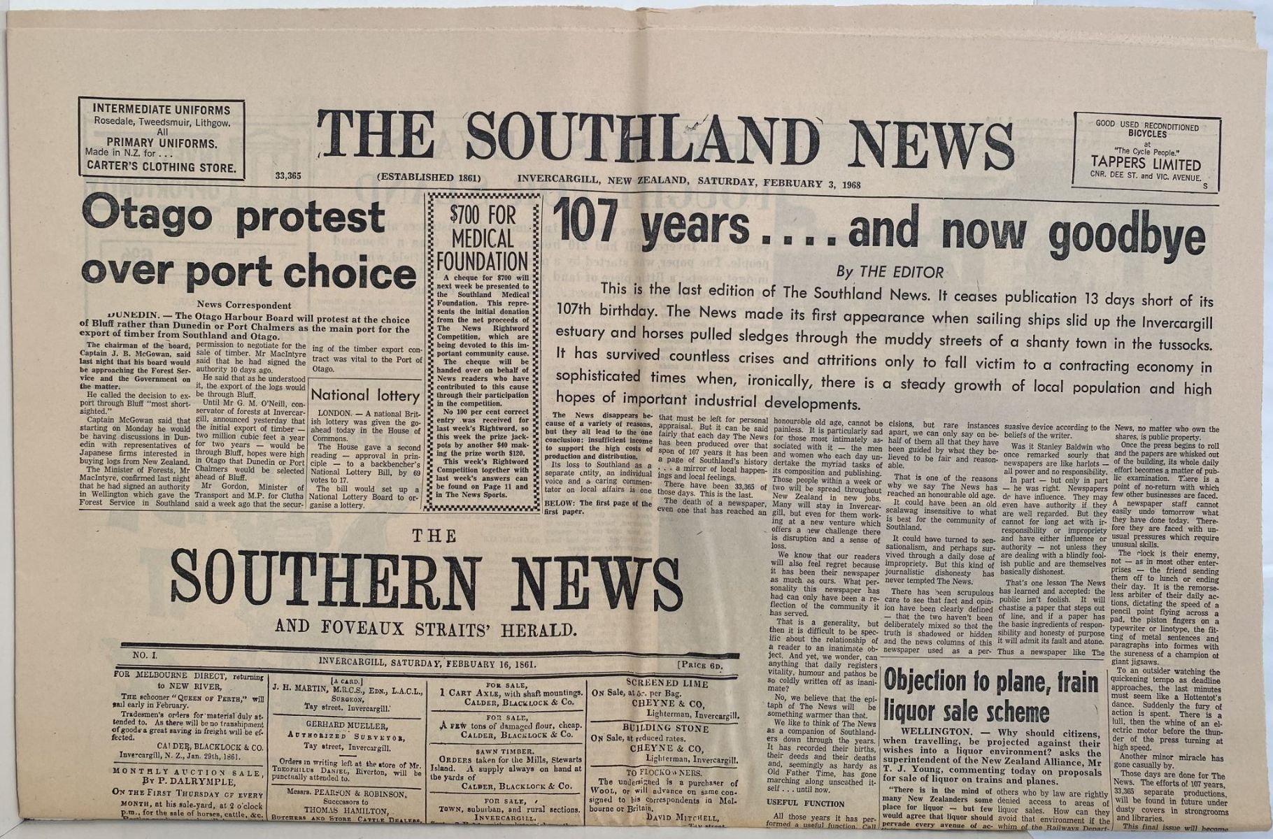 OLD NEWSPAPER: The Southland News, 3 February 1968 - The very last edition