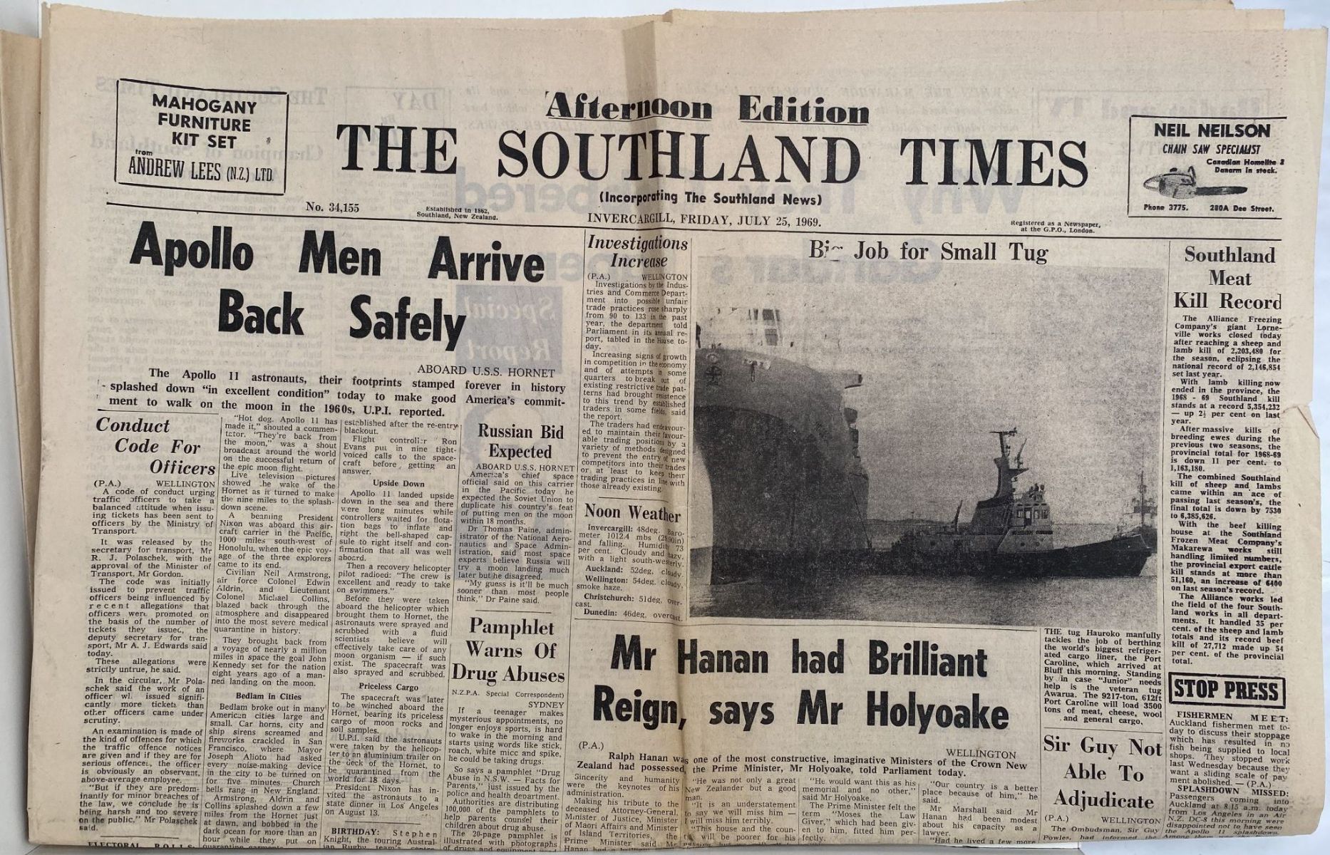 OLD NEWSPAPER: The Southland Times, 25 July 1969 - Moon Landing Special