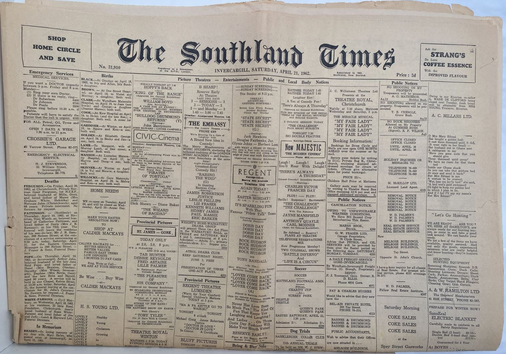 OLD NEWSPAPER: The Southland Times, 21 April 1962