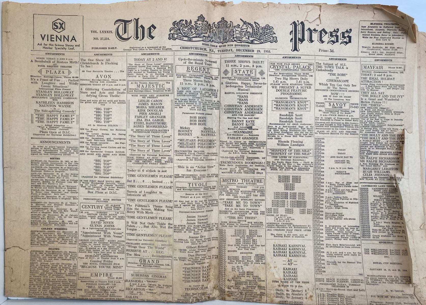 OLD NEWSPAPER: The Press, Christchurch - 29 December 1953