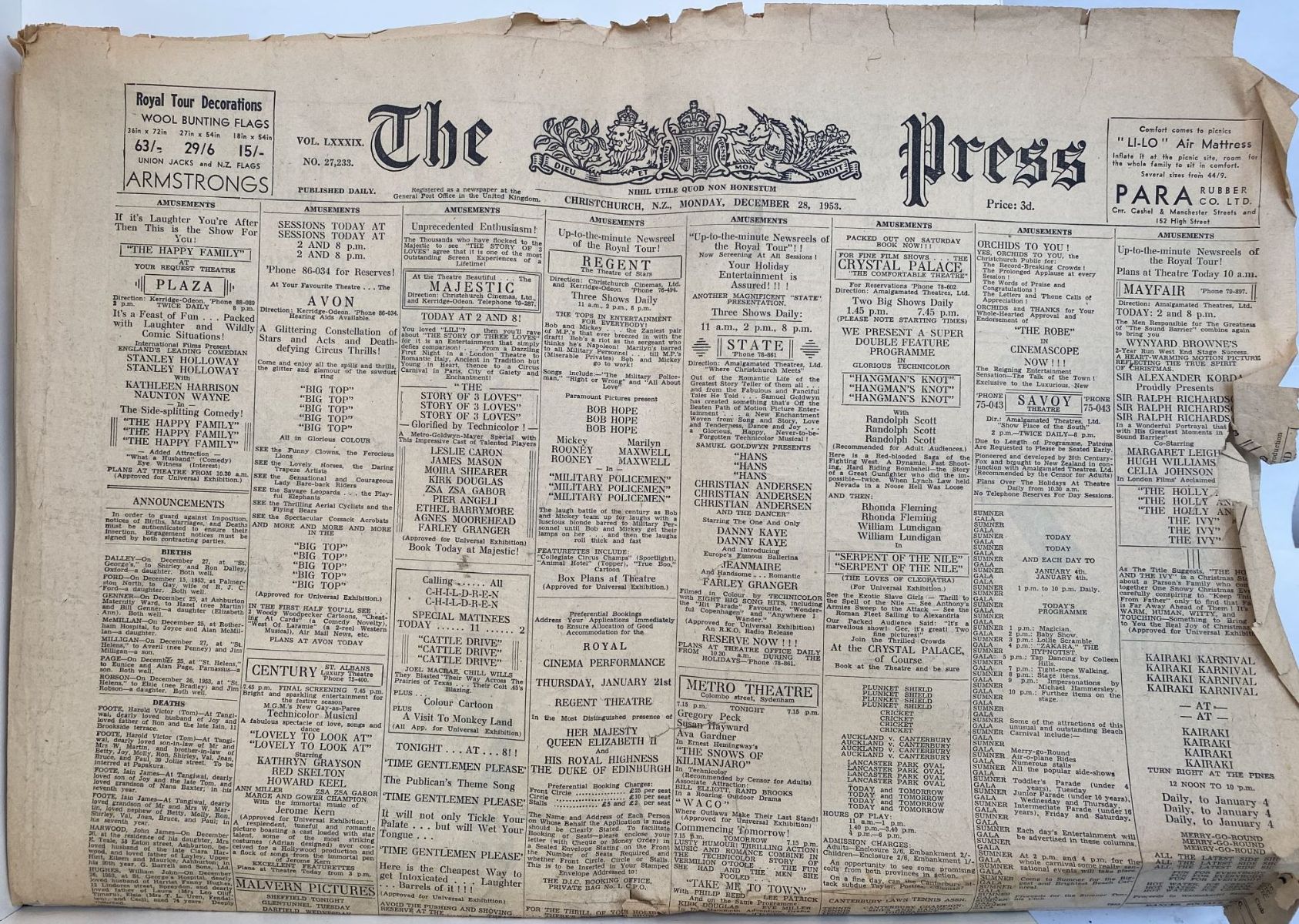 OLD NEWSPAPER: The Press, Christchurch - 28 December 1953