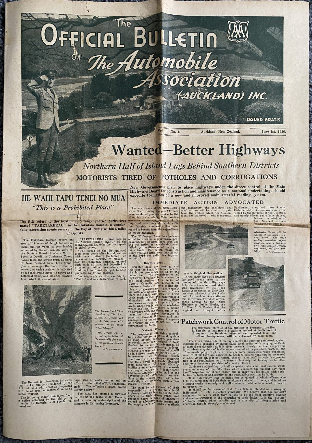 OLD NEWSPAPER: The Official Bulletin of the Automobile Association (Auck) 1936