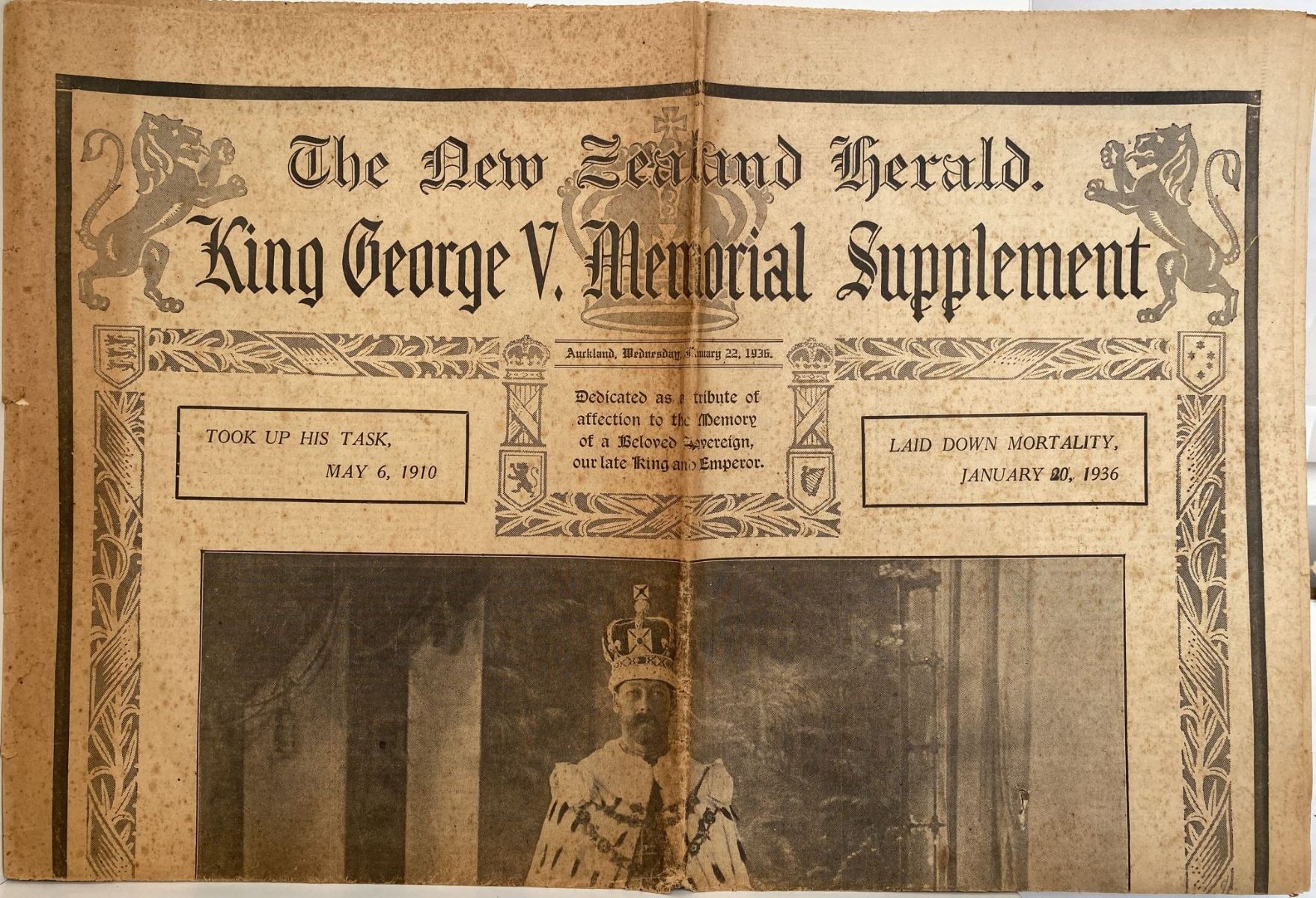 OLD NEWSPAPER: The New Zealand Herald - King George V Memorial, Jan 1936