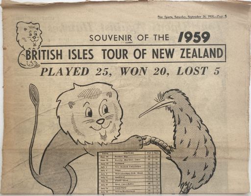 OLD NEWSPAPER: Star Sports Saturday, 26 September 1959, British Rugby Tour of NZ