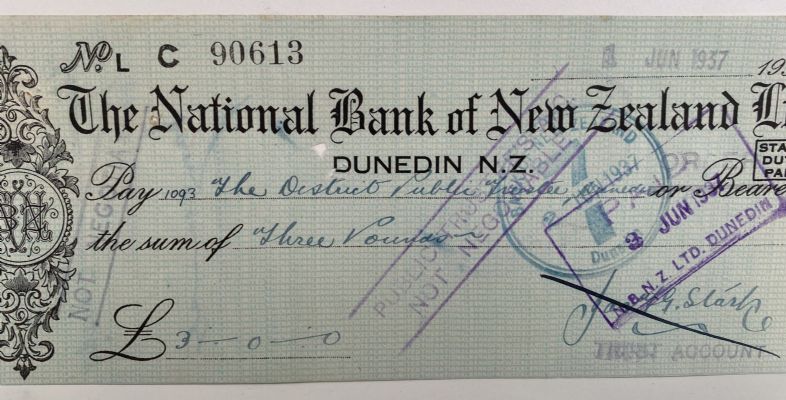 OLD BANKING MEMORABILIA: National Bank of New Zealand cheque 1937