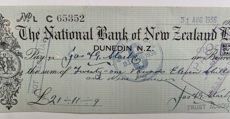 OLD BANKING MEMORABILIA: National Bank of New Zealand cheque 1936