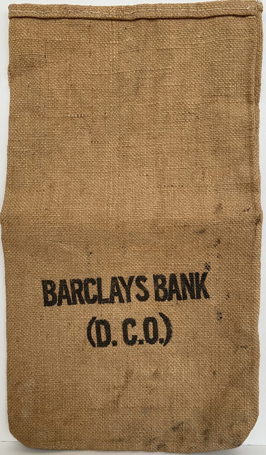 OLD BANKING MEMORABILIA: Hessian cash bag - Barclays Bank (D.C.O)