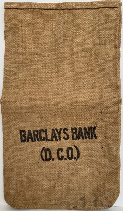OLD BANKING MEMORABILIA: Hessian cash bag - Barclays Bank (D.C.O) 