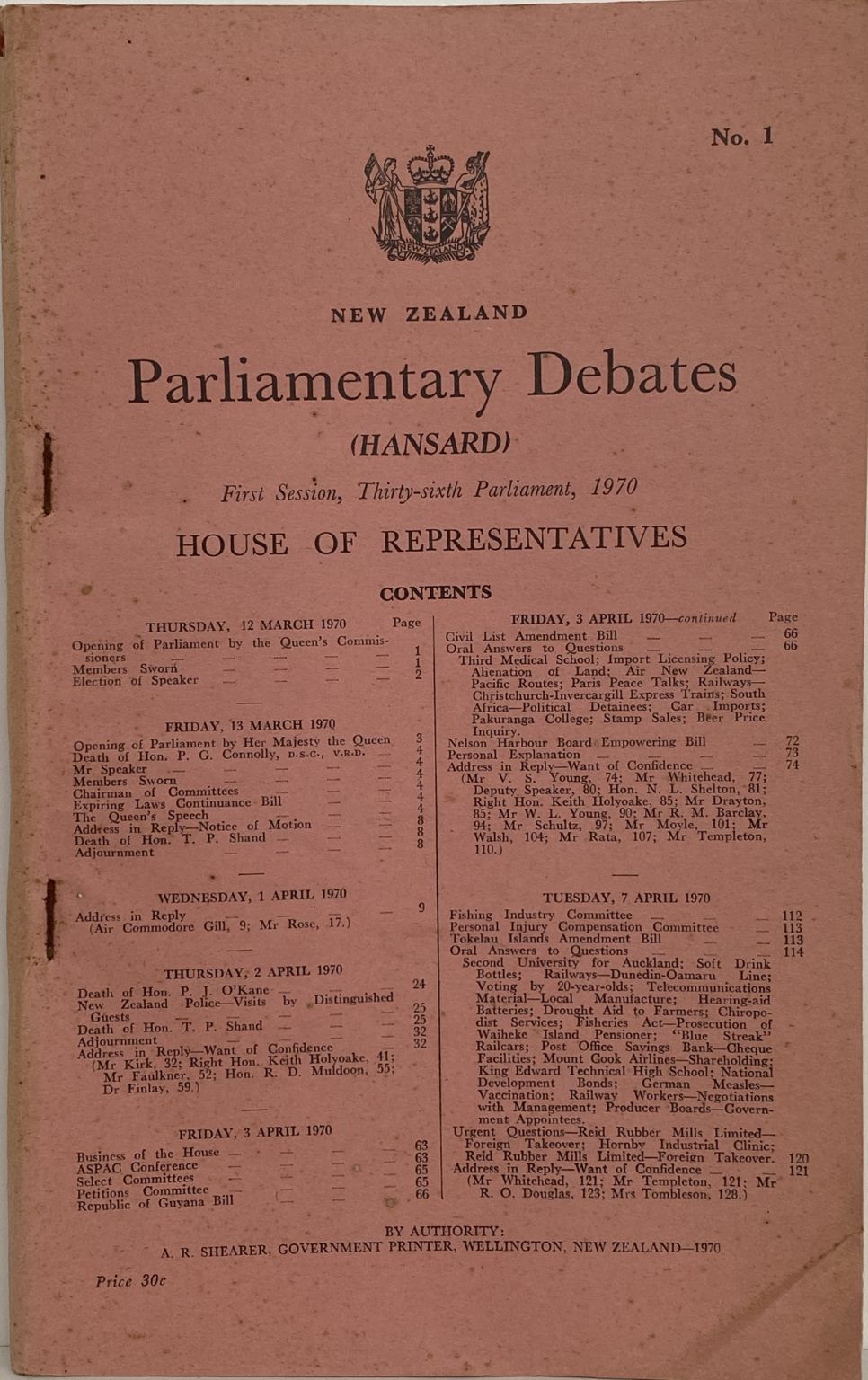 New Zealand PARLIAMENTARY DEBATES of HOUSE of REPRESENTATIVES 1970