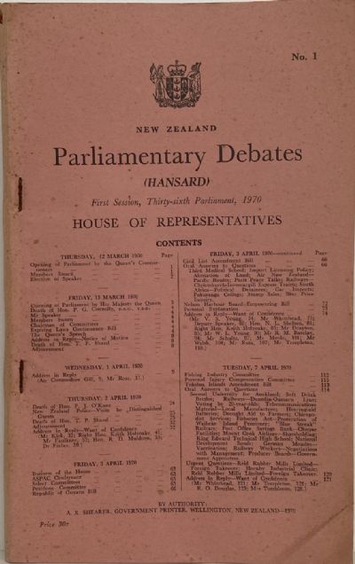 New Zealand PARLIAMENTARY DEBATES of HOUSE of REPRESENTATIVES 1970 