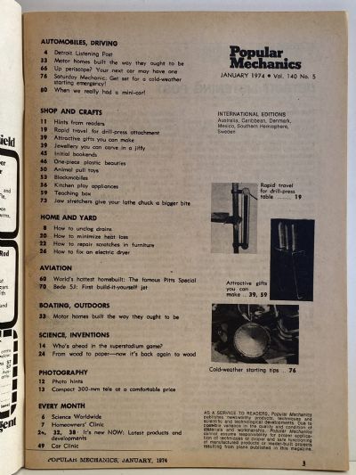 VINTAGE MAGAZINE: Popular Mechanics - Vol. 140, No. 5 - January 1974
