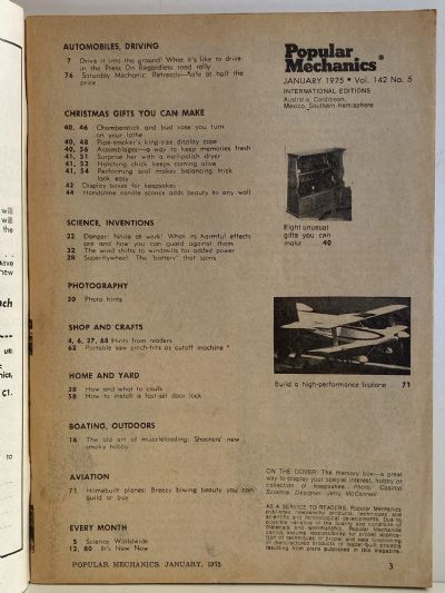 VINTAGE MAGAZINE: Popular Mechanics - Vol. 142, No. 5 - January 1975