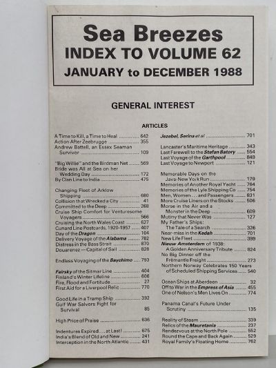 SEA BREEZES: The Magazine of Ships and the Sea, Vol. 62 - Jan 1988 to Dec 1988
