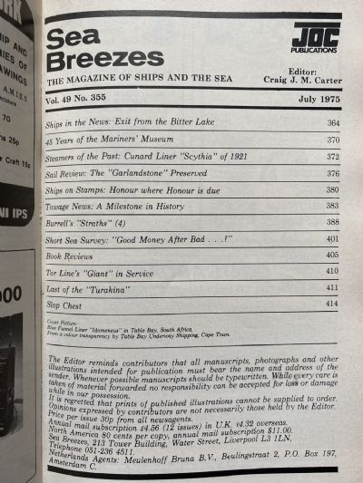 SEA BREEZES: The Magazine of Ships and the Sea, Vol. 49 - Jan 1975 to Dec 1975