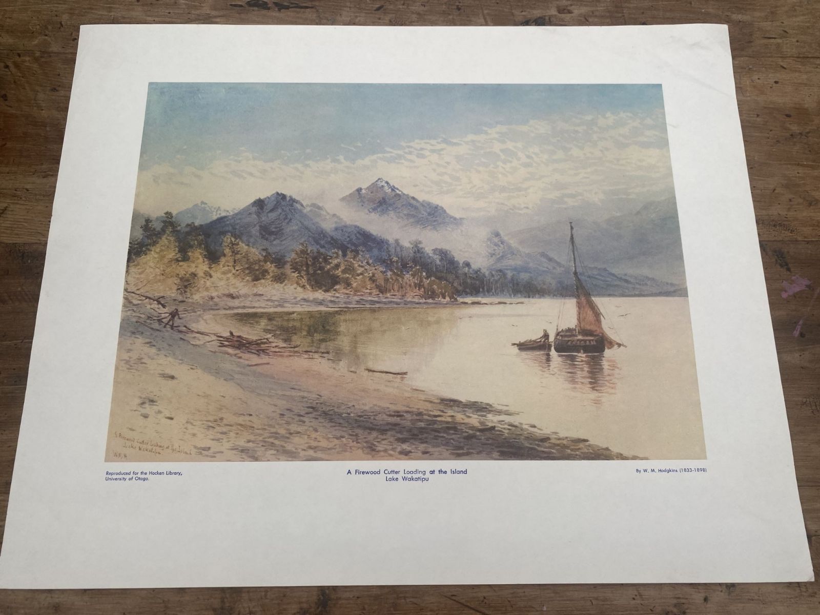 OLD PRINT: A Firewood Cutter Loading at the Island Lake Wakatipu