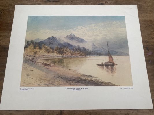 OLD PRINT: A Firewood Cutter Loading at the Island Lake Wakatipu 