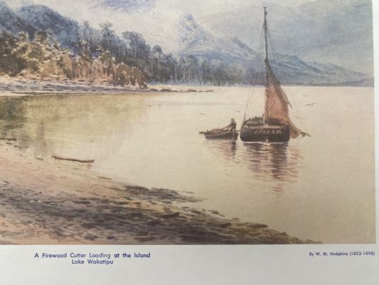 OLD PRINT: A Firewood Cutter Loading at the Island Lake Wakatipu