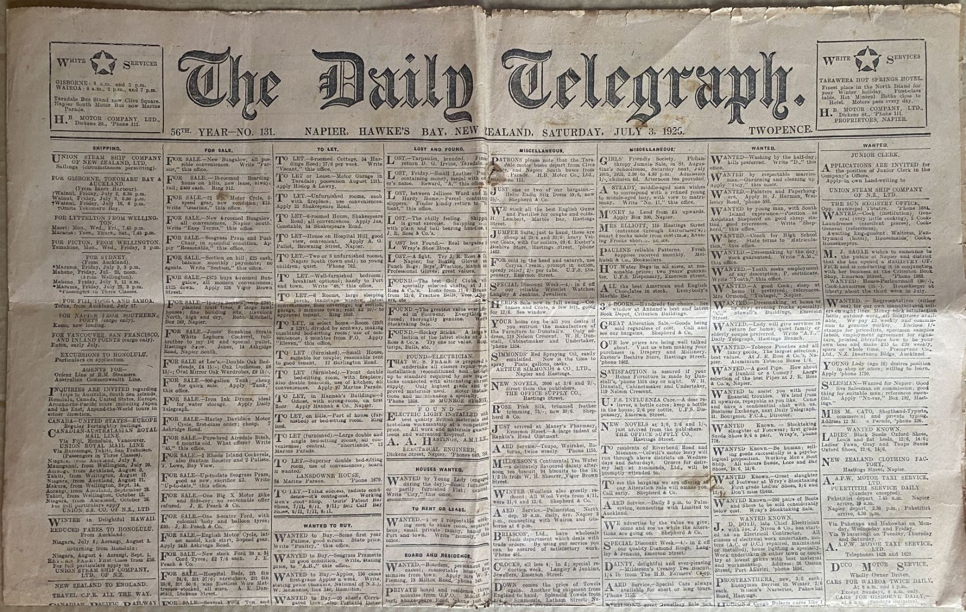 OLD NEWSPAPER: The Daily Telegraph, Napier - Saturday 3rd July 1926
